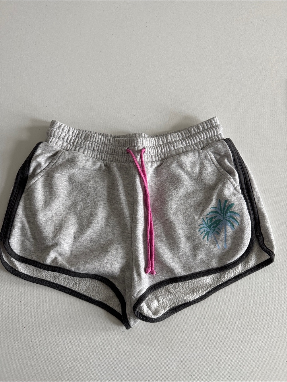 NOBO Gray Athletic Shorts with Pink Drawstring & Teal Palm Print